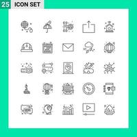 User Interface Pack of 25 Basic Lines of internet of things home network mechanical send arrow Editable Vector Design Elements