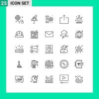 User Interface Pack of 25 Basic Lines of internet of things home network mechanical send arrow Editable Vector Design Elements