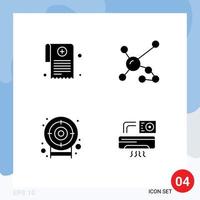 Group of 4 Solid Glyphs Signs and Symbols for medical report darts report biology target Editable Vector Design Elements