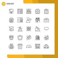 User Interface Pack of 25 Basic Lines of todo checklist room pie dessert Editable Vector Design Elements