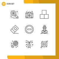 Modern Set of 9 Outlines and symbols such as detective minus bricks basic eraser Editable Vector Design Elements