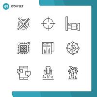 Modern Set of 9 Outlines and symbols such as report financial bedroom business data Editable Vector Design Elements