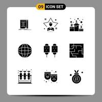 User Interface Pack of 9 Basic Solid Glyphs of food corn man search globe Editable Vector Design Elements