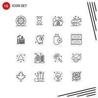 Pack of 16 Modern Outlines Signs and Symbols for Web Print Media such as smoke factory files mill islam Editable Vector Design Elements