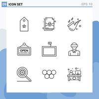 Pack of 9 creative Outlines of tv hotel instrument board open Editable Vector Design Elements