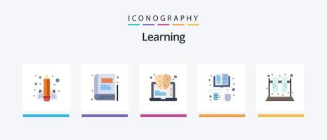 Learning Flat 5 Icon Pack Including lab. chemistry. brain. ebook. books. Creative Icons Design vector