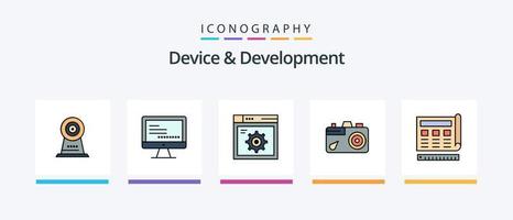 el dispositivo y la línea de desarrollo llenaron el paquete de 5 íconos, incluido el usuario. hotel. llave. seguridad. cámara. diseño de iconos creativos vector