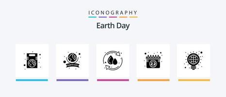 Earth Day Glyph 5 Icon Pack Including bulb. ecology. celebration. earth date. water drop. Creative Icons Design vector