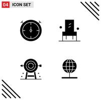 Mobile Interface Solid Glyph Set of 4 Pictograms of stopwatch planning furniture business globe Editable Vector Design Elements