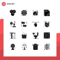 Editable Vector Line Pack of 16 Simple Solid Glyphs of software coding labour app growth Editable Vector Design Elements