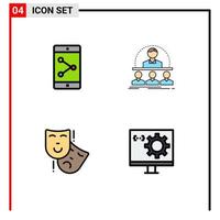 Modern Set of 4 Filledline Flat Colors Pictograph of app share masks business instructor theater Editable Vector Design Elements