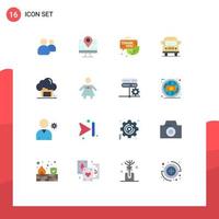 User Interface Pack of 16 Basic Flat Colors of folder vehicle email van thanksgiving Editable Pack of Creative Vector Design Elements