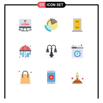 Conjunto de 9 colores planos universales para aplicaciones web y móviles, monitoreo de ciudad ligera, ducha de jardín, elementos de diseño vectorial editables vector