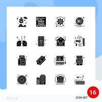 Set of 16 Vector Solid Glyphs on Grid for medical hospital money health interface Editable Vector Design Elements