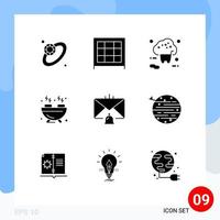 9 Thematic Vector Solid Glyphs and Editable Symbols of email communication online bell food Editable Vector Design Elements