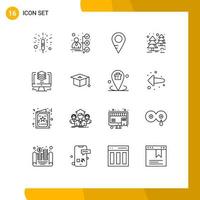 User Interface Pack of 16 Basic Outlines of duplicate file location design tree Editable Vector Design Elements