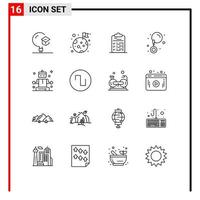 Universal Icon Symbols Group of 16 Modern Outlines of meditation earrings planet drop document Editable Vector Design Elements