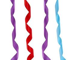 blue, red and purple satin twisted ribbons isolated on white background photo