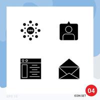 4 Solid Glyph concept for Websites Mobile and Apps globe server rank sets mail Editable Vector Design Elements