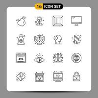 Set of 16 Vector Outlines on Grid for japan pc delivery imac monitor Editable Vector Design Elements