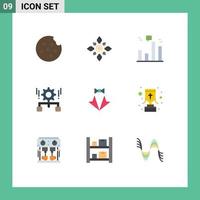 9 User Interface Flat Color Pack of modern Signs and Symbols of bow setting business management configuration Editable Vector Design Elements