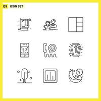 Outline Pack of 9 Universal Symbols of help communication grid call scanner Editable Vector Design Elements