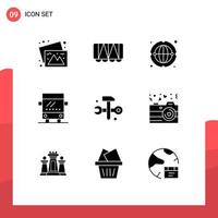 Universal Icon Symbols Group of 9 Modern Solid Glyphs of it solutions databases internet computing regular Editable Vector Design Elements