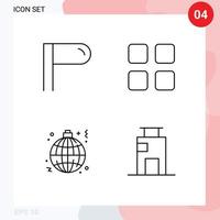 Set of 4 Commercial Filledline Flat Colors pack for paragraph lamp calculator globe apartment Editable Vector Design Elements