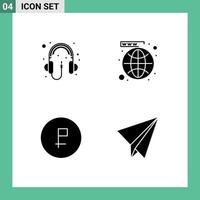 Group of 4 Solid Glyphs Signs and Symbols for audio business headphone social currency Editable Vector Design Elements