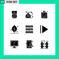 Universal Icon Symbols Group of 9 Modern Solid Glyphs of storage server bag spring leaf Editable Vector Design Elements