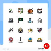 Universal Icon Symbols Group of 16 Modern Flat Color Filled Lines of upload marketing halloween shop buy Editable Creative Vector Design Elements