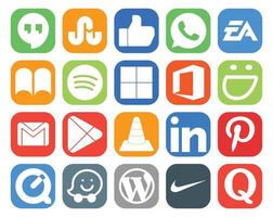 20 Social Media Icon Pack Including vlc google play spotify mail gmail vector