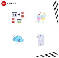 Set of 4 Vector Flat Icons on Grid for design cloud page glasses rain Editable Vector Design Elements