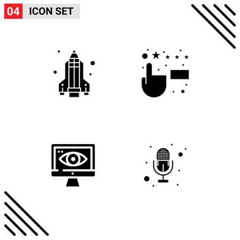 Modern Set of 4 Solid Glyphs and symbols such as pencil rocket mic customer satisfaction computer voice Editable Vector Design Elements