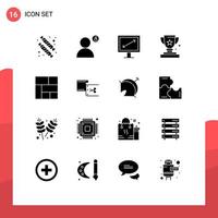 Pack of 16 creative Solid Glyphs of golden prize profile business achievement Editable Vector Design Elements