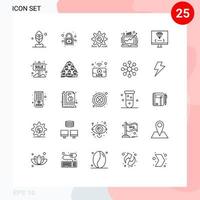 Universal Icon Symbols Group of 25 Modern Lines of computer profit wheel market demand Editable Vector Design Elements