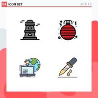 Mobile Interface Filledline Flat Color Set of 4 Pictograms of observatory allocation ball ornament online Editable Vector Design Elements