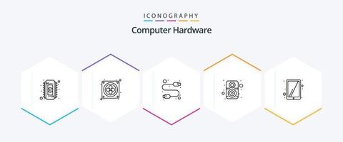 paquete de iconos de 25 líneas de hardware de computadora que incluye pantalla táctil. ipad computadora. vocero. hardware vector