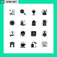 Modern Set of 16 Solid Glyphs Pictograph of person key magnifying business edge Editable Vector Design Elements