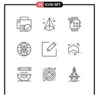 Outline Pack of 9 Universal Symbols of world internet printing global hand Editable Vector Design Elements