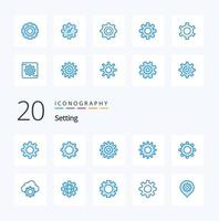 20 Setting Blue Color icon Pack like general globe gear setting cloudsettings vector