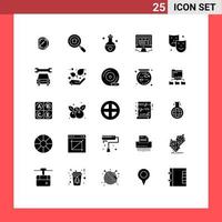 Modern Set of 25 Solid Glyphs Pictograph of mask internet marriage website browser Editable Vector Design Elements