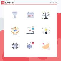 Modern Set of 9 Flat Colors and symbols such as development coding balance employee care care Editable Vector Design Elements