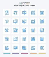 diseño y desarrollo web creativo 25 paquete de iconos azules como el cálculo. navegador. herramienta. apoyo. computadora portátil vector