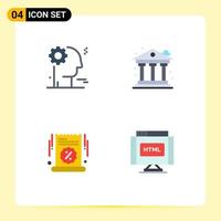 Pack of 4 Modern Flat Icons Signs and Symbols for Web Print Media such as brain sale advertisement city money percentage Editable Vector Design Elements