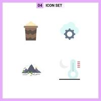 Set of 4 Vector Flat Icons on Grid for beach nature vacation computing landscape Editable Vector Design Elements