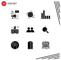 Pack of 9 Modern Solid Glyphs Signs and Symbols for Web Print Media such as user add gravitational morning alarm Editable Vector Design Elements