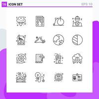 Set of 16 Vector Outlines on Grid for web design construction bicycle business avatar Editable Vector Design Elements
