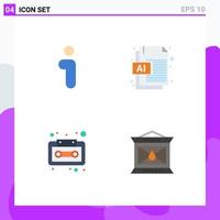 Universal Icon Symbols Group of 4 Modern Flat Icons of i cassette interface file fire Editable Vector Design Elements