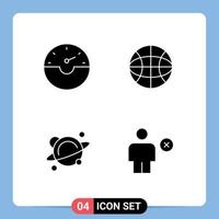 Editable Vector Line Pack of 4 Simple Solid Glyphs of dash space globe physics body Editable Vector Design Elements